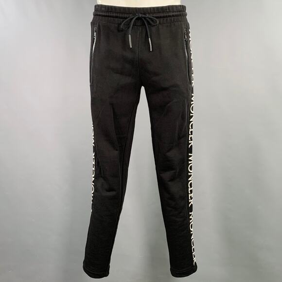 MONCLER Size L Black Logo Cotton Drawstring Casual Pants - Picture 1 of 11